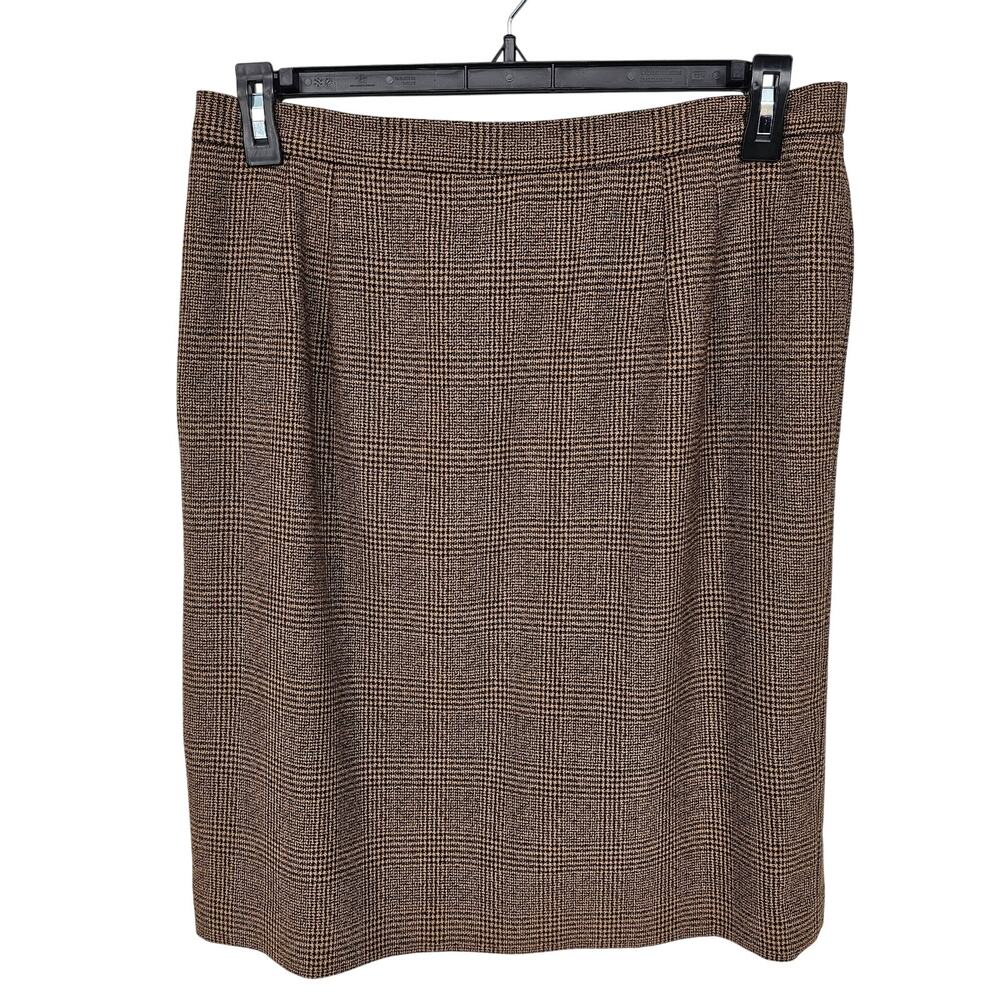 Vintage Preston & York 100% Wool Brown Plaid Dark Academia Pencil Skirt Plus 16